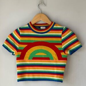 Debut Rainbow Retro Striped Cropped Sweater